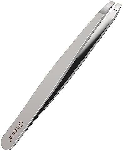 Glamne Titanium Slant Tip Precision Eyebrow Hair Tweezers Facial Hair Plucking Tweezers for Women and Men