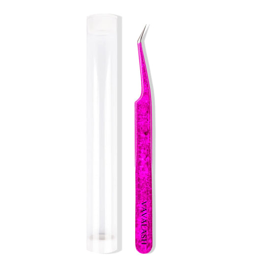 VAVALASH Lash Tweezers For Eyelash Extensions Pink Ice Crack Fine Angle Tweezers For Making Volume And Classic Fans 1 PCS Professional Individual Lashes Tweezer (Pink, V05）