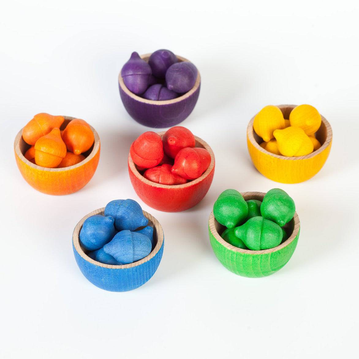 Wooden Bowls and Acorns Sorting Game