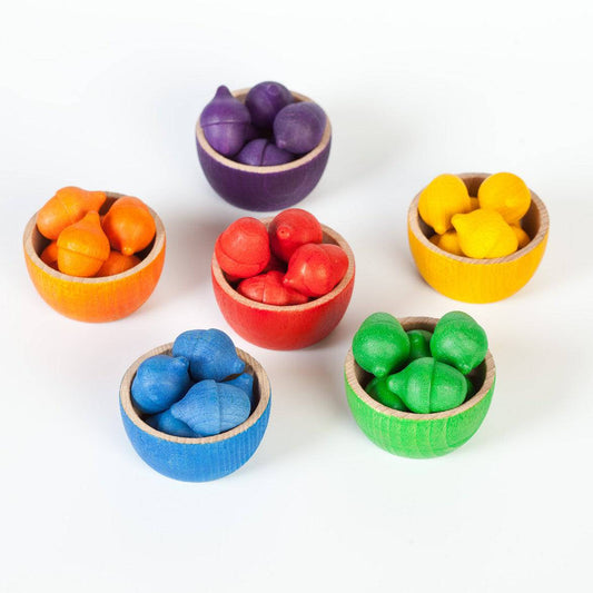 Wooden Bowls and Acorns Sorting Game