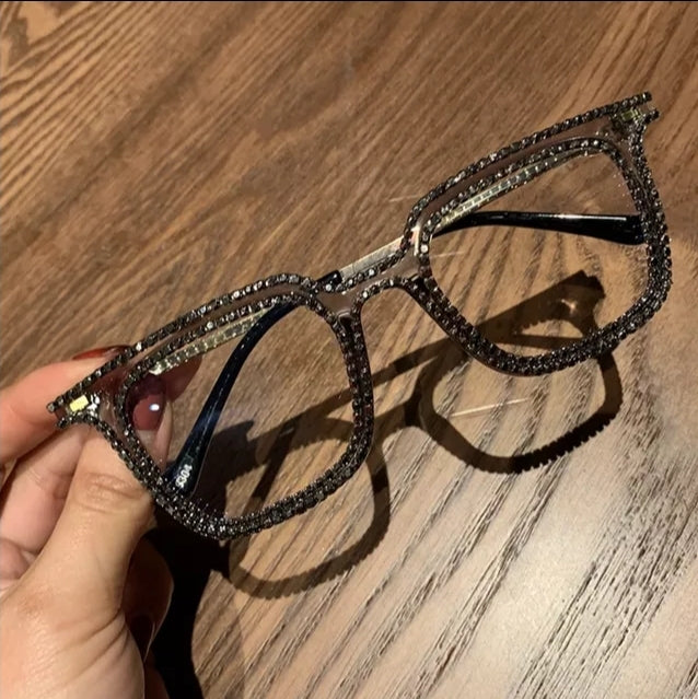 Eye Protection Bluelight Eyeglasses, Full AB Crystal or Black Rhinestone
