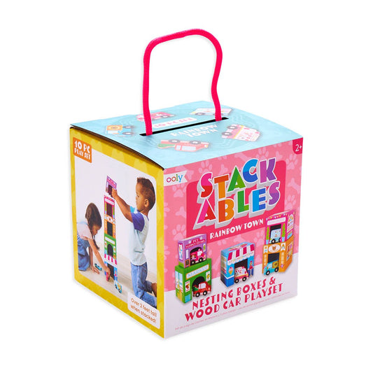 Ooly Stackables Nested Boxes & Wood Car Playset | Rainbow Town